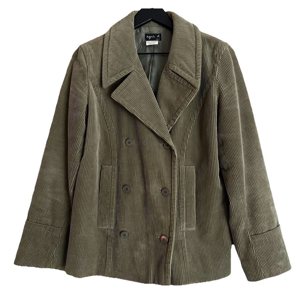 Agnes B. olive green double breasted corduroy jacket Size 40